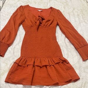 Chic Long Sleeve Rust Dress